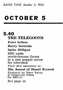 Radio Times Oct 3rd, 1963, 1st Telegoons episode